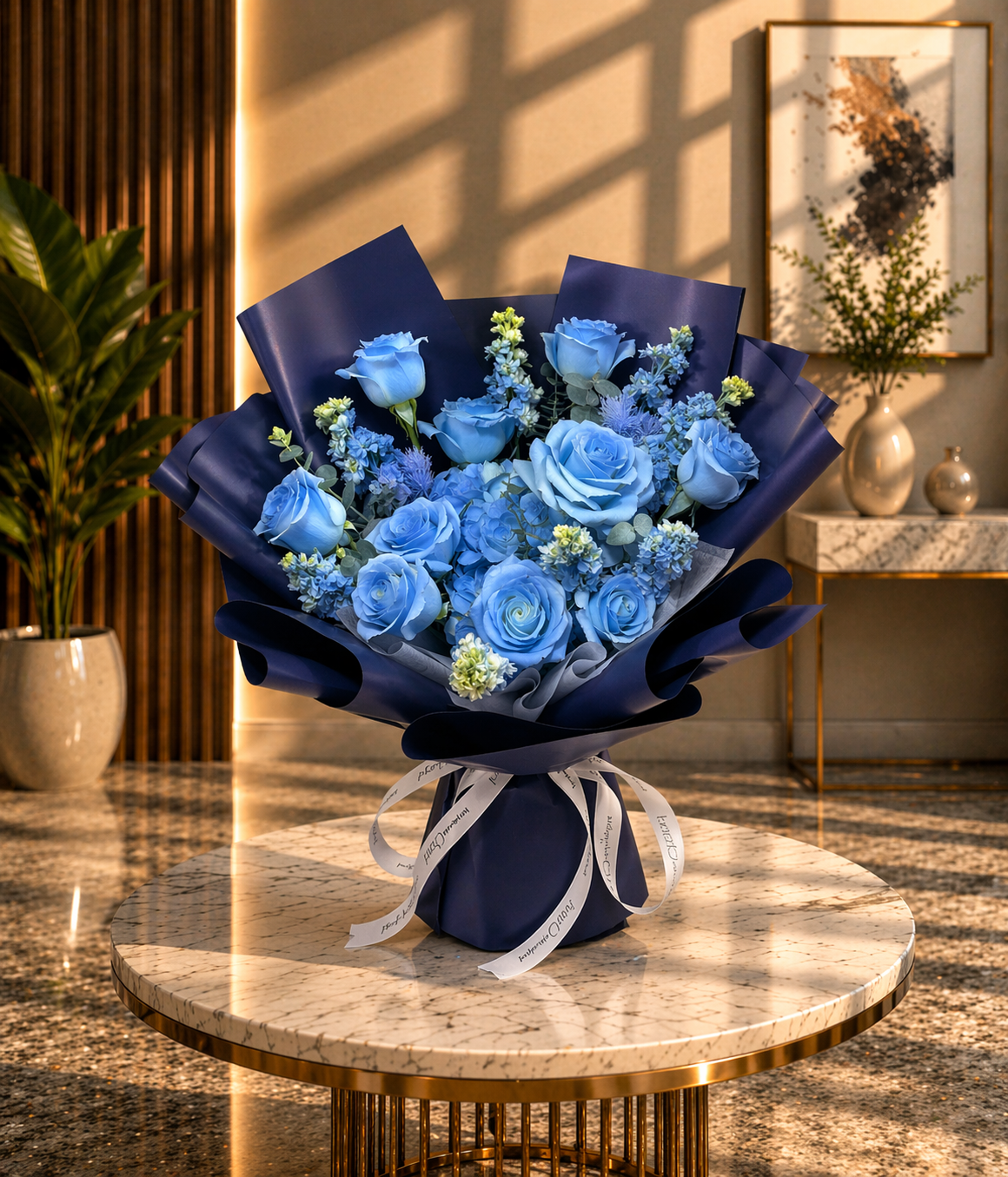 10支蓝玫瑰混搭花束~A bouquet of 10 blue roses
