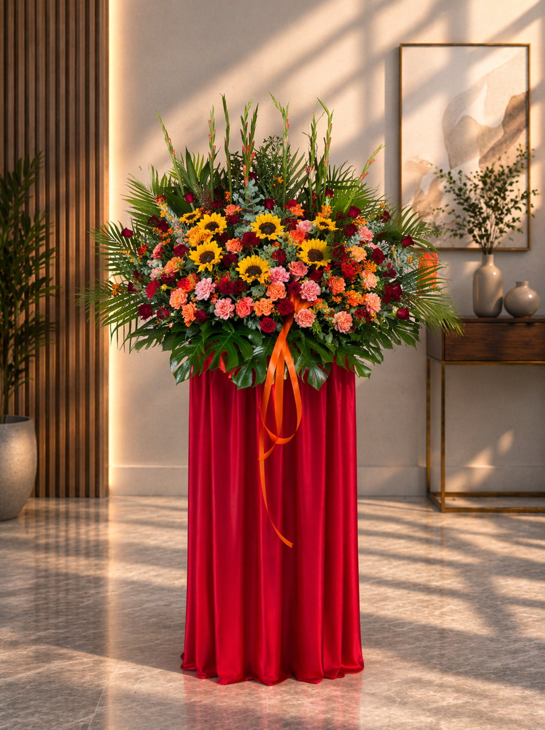 红橙色系开业花牌~Red and orange themed opening floral arrangements