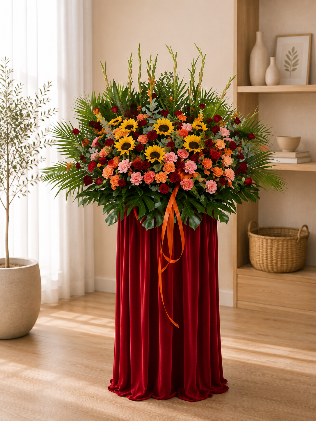 红橙色系开业花牌~Red and orange themed opening floral arrangements