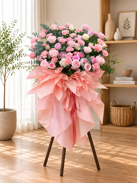 粉色系开业花牌~Pink-themed opening floral arrangement