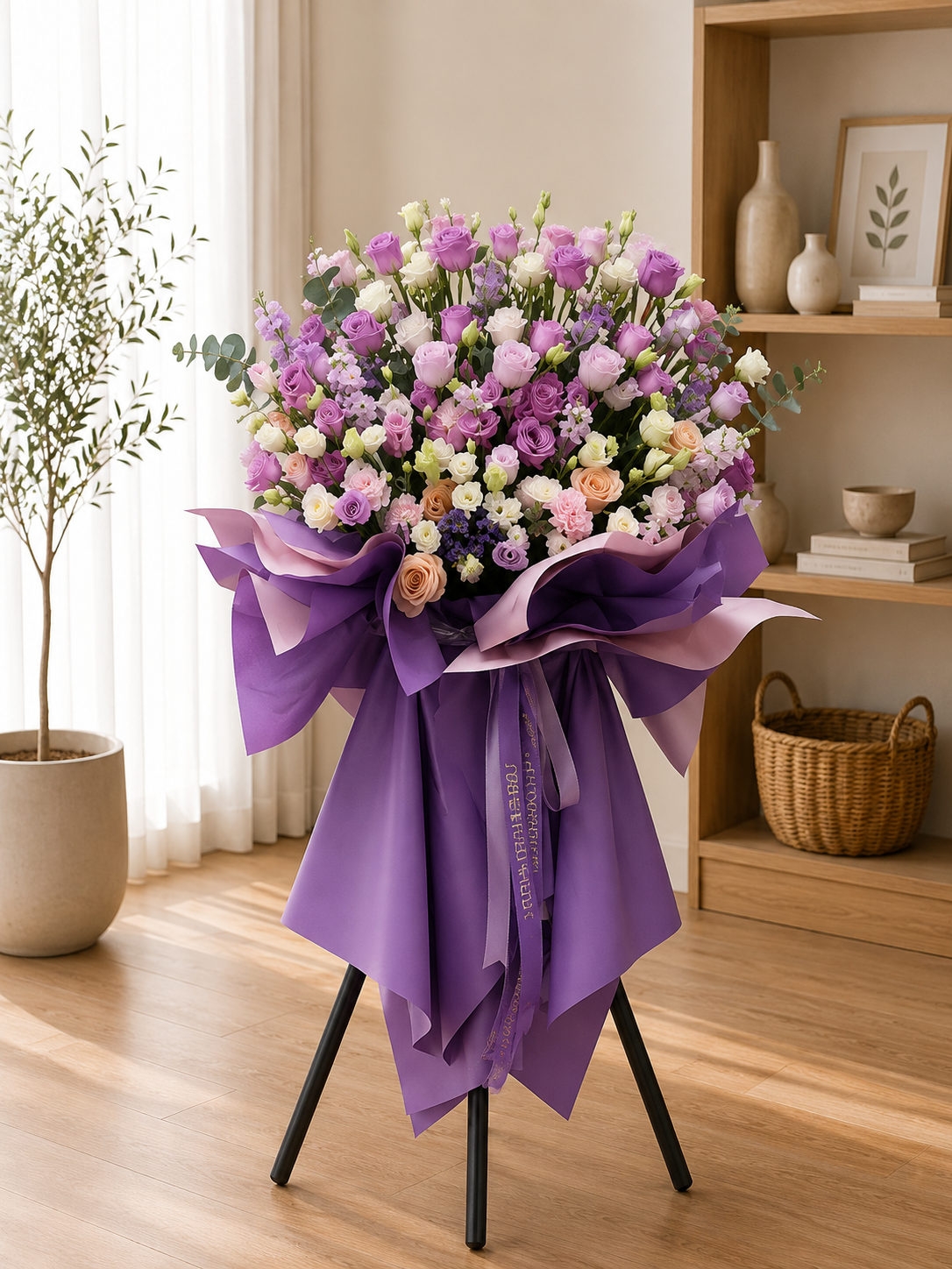 粉紫色系开业花牌~pink and purple themed opening floral arrangements