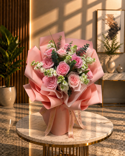 10支粉玫瑰混搭花束~A bouquet of 10 pink roses
