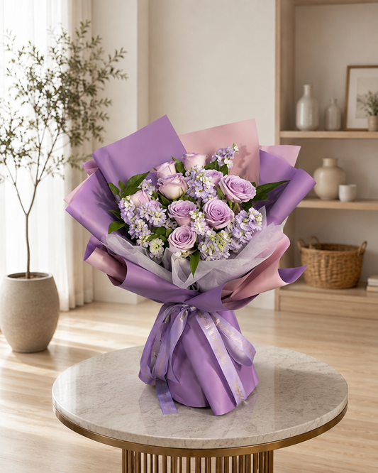 10支紫玫瑰混搭花束~A bouquet of 10 purple roses