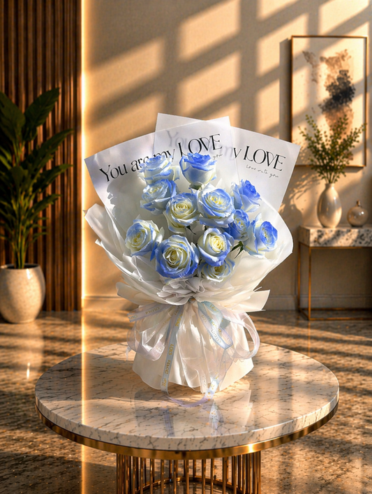 12支蓝玫瑰花束~Bouquet of 12 blue roses