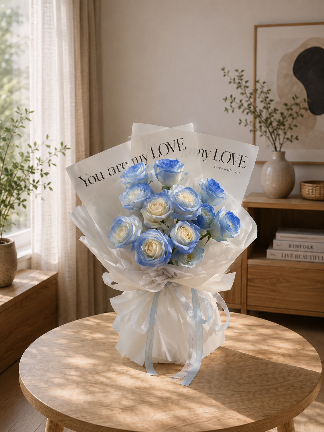12支蓝玫瑰花束~Bouquet of 12 blue roses
