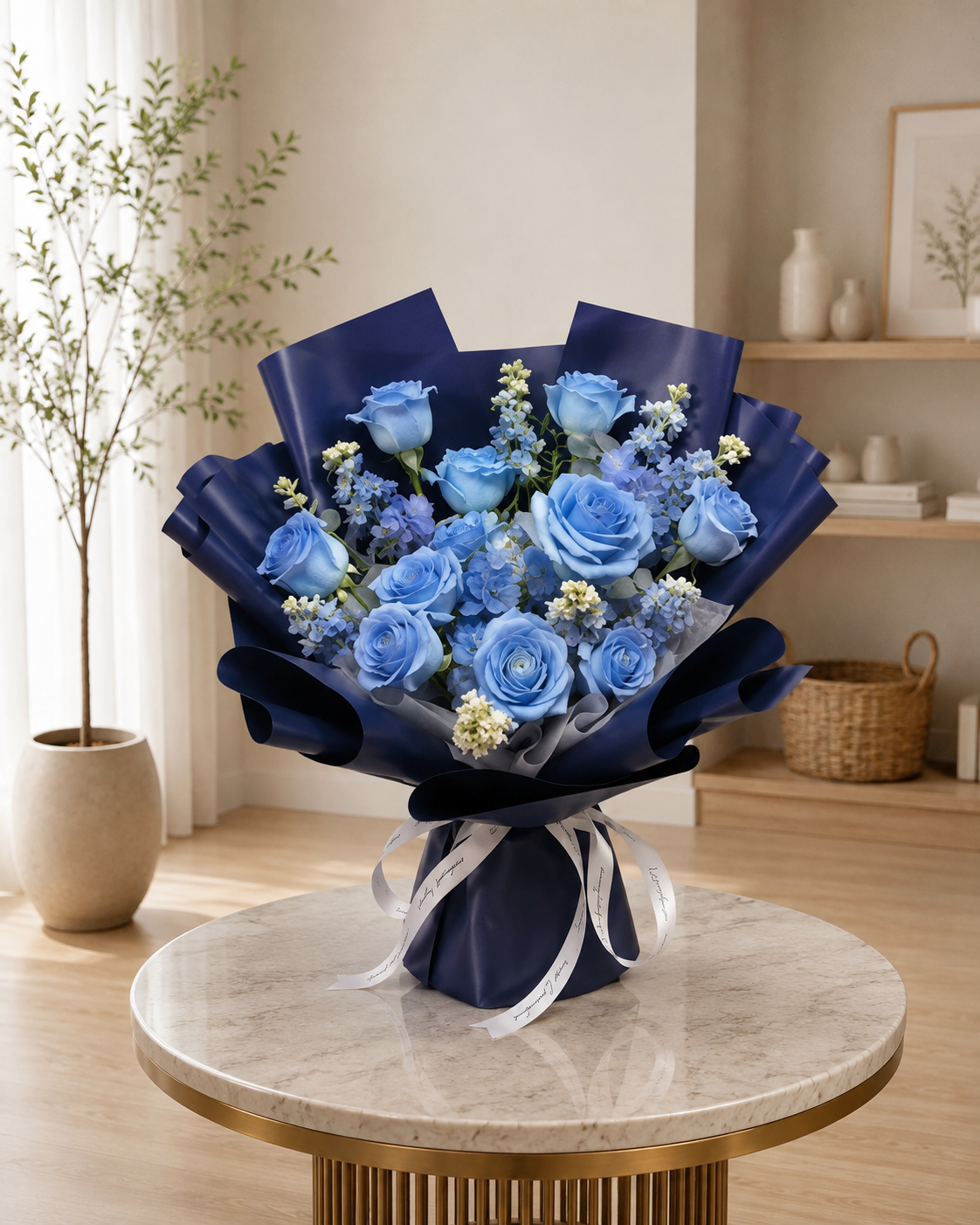 10支蓝玫瑰混搭花束~A bouquet of 10 blue roses