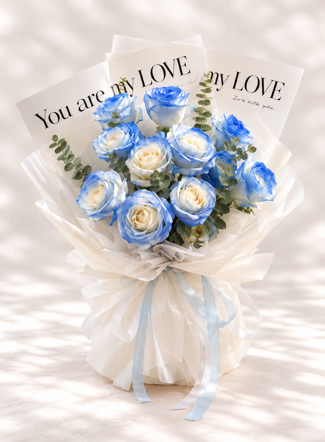 12支蓝玫瑰花束~Bouquet of 12 blue roses