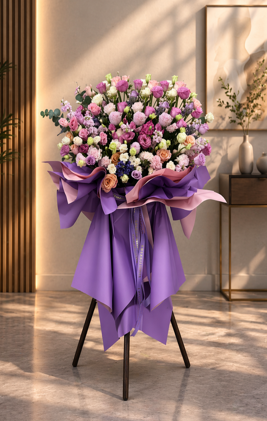 粉紫色系开业花牌~pink and purple themed opening floral arrangements